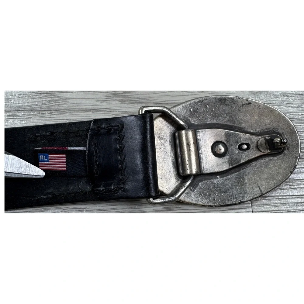 Polo Jeans Co. Ralph Lauren Men's Belt Large Metal Oval Buckle Black 38 Leather